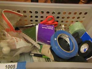 lot 1005 image: basket of office supplies
