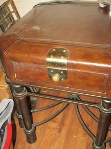 lot 1008 image: metal frame leather top vintage side table 1 draw 23x24x28