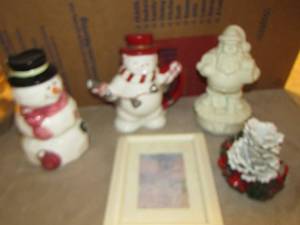 lot 1016 image: metal candle stick stand - Santa musical - snowman tea pot qty 2