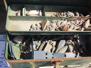 lot 1028 image: green tackle box full of various size fishing weights