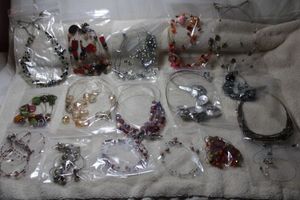 lot 235 image: (15) Selection of wire necklaces and bracelets.