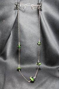 lot 24 image: Sterling Silver Venetian or Czech glass lamp work station necklace. Marked 925 with hallmark inside shepherd crook clasp. 18L