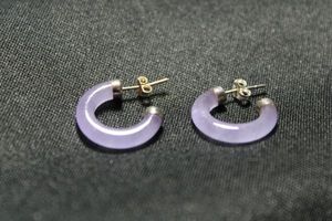 lot 112 image: Sterling Silver and purple JadeLavender Jade. Jade tested. Marked 925 on earring backs.