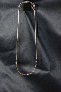 lot 139 image: Sterling Silver silversmith artisan created silver bead, Turquoise and Tortoise shell bead necklace. 15L. Barrell clasp.