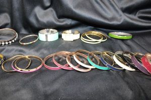 lot 332 image: (22) Enamel bracelet and bangle watch Jewelry selection. Includes black, white, pink, green, maroon and more