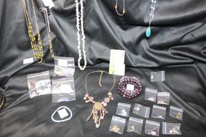 lot 341 image: (12) Synthetic Cats Eye or chrysoberyl selection. Includes necklaces, beads, earrings, bracelet plus