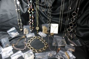 lot 343 image: (25) Selection of assorted metal necklaces. Assorted styles, ages and materials.