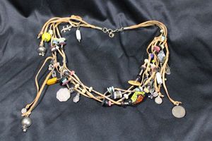 lot 357 image: Rawhide Folk Art style (tribal) bead statement necklace