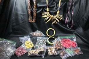 lot 268 image: (15) Wood jewelry selection.