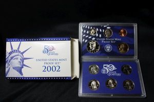 lot 408 image: Coins Proof Sets - (1) 2002 Proof and Quarter Set