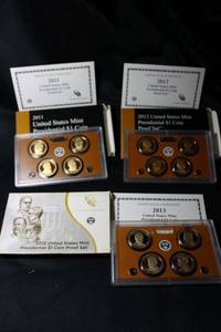 lot 412 image: Coins Proof Sets - Presidential $1 Coin Sets - (1) 2011, (1) 2012 and (1) 2013