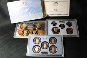 lot 417 image: Coins Proof Sets - (1) 2010 Presidential $1 Coin set, Proof set, and Quarter Set