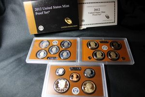 lot 419 image: Coins Proof Sets - (1) 2012 Presidential $1 Coin set, Proof set, and Quarter Set