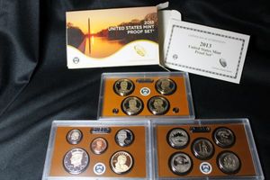 lot 421 image: Coins Proof Sets - (1) 2013 Presidential $1 Coin set, Proof set, and Quarter Set