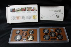 lot 427 image: Coins Proof Sets - (1) 2017 Presidential $1 Coin set, Proof set, and Quarter Set