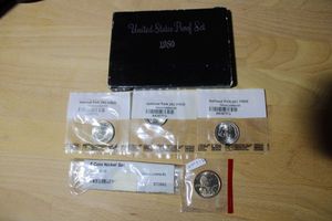 lot 193 image: Coins Uncirculated Sacagawea Dollar Coins, Nickels, National Park Quarters, and1980 Proof Set