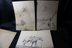 lot 165 image: Artist drawings with signature as shown.