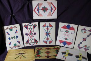 lot 174 image: Artist drawings signed by multiple artists.  Seem to be students of Indian School.