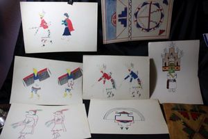 lot 176 image: Artist drawings signed by multiple artists.  Seem to be students of Indian School.