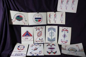 lot 177 image: Artist drawings signed by multiple artists.  Seem to be students of Indian School.
