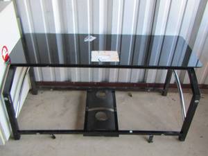 lot 54 image: Black glass TV stand needs all glass assembled- 174219
