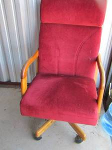 lot 56 image: Rolling office chair padded seat color is red