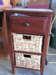 lot 97 image: small wicker shelf with 3 draw neat little item 281512