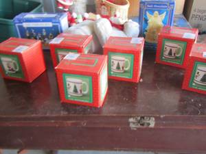 lot 132 image: 9 pc nativity set- 6 Christmas stoneware mugs - porcelain angel plus