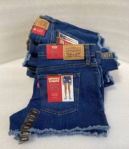 lot 14 image: Lot of 10 - New WTags Levis Girls Youth Denim Girlfriend Short Pants Dark Blue WAdjustable Waist & Stretch - Size 1416 - As Shown - Retails $420