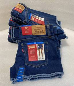 lot 15 image: Lot of 10 - New WTags Levis Girls Youth Denim Girlfriend Short Pants Dark Blue WAdjustable Waist & Stretch - Size 1012 - As Shown - Retails $420