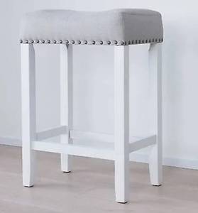 lot 175 image: New Other - 24 Wood Upholstered Saddle Seat Barstool Matte WhiteLight Gray LinenPewter - As Shown