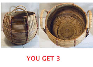 lot 190 image: Lot Of 3 - New Opal House Designed with Jungalow Handcrafted Rattan Baskets, Natural - 14 X 14 DIA