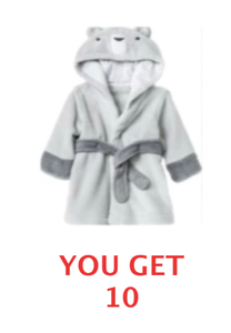 lot 195 image: Box of (10) - New Cloud Island Hooded Teddy Bear Baby Bath Robe Size 6-9 Months - Light Gray