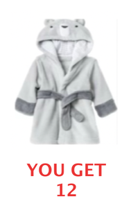 lot 194 image: Box of (12) - New Cloud Island Hooded Teddy Bear Baby Bath Robe Size 6-9 Months - Light Gray