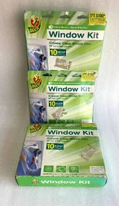 lot 229 image: Lot of 3 - New Other Duck Shrink Film Window Insulation Kit for Indoor, 10 Pack, 62 in. x 420 in. Each - As Shown - Total Retail $51
