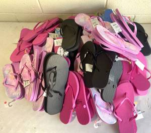 lot 245 image: Lot of Approx. 50 New Mens, Womens, Kids Sandals - As Shown