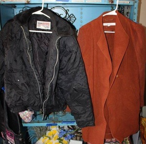 lot 47 image: Jackets National Patrol puff jacket and Kenneth Cole in velvet orange (appears new and pockets are stitched closed)