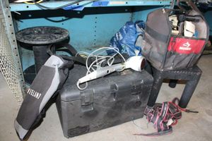 lot 62 image: Husky tool bag, empty chainsaw case, heat massager, straps and more