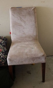lot 92 image: Upholstered armless chair