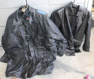 lot 84 image: Black leather jackets womens size M, Phase 2 unknown size. plus belt