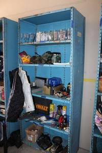 lot 69 image: Blue Metal Shelf Unit 36x85 - NOT contents