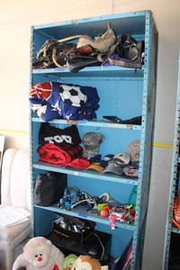lot 71 image: Blue Metal Shelf Unit 36x85- NOT contents