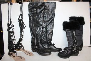 lot 140 image: Long black boots and sandals Baby Phat size 6, faux leather size 9, sandals size 6.5