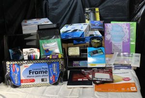 lot 17 image: Office Organization items, Pens, Sharpies, Post its, and Copyprinter paper in White and Pastel colors