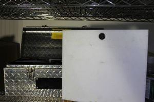 lot 32 image: Silver Diamond Plate Tool Box and Contents and  12 UMHW Board