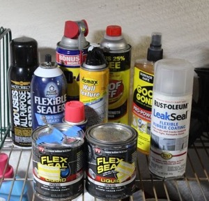 lot 53 image: WD40, Goof Off, Leak Seal, Flex Seal, Flexible Sealer and Wall Texture