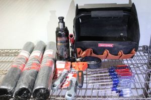 lot 66 image: Craftsman Toolbag, bottle Jack, and other craftsman tools and items
