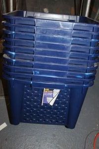 lot 70 image: Stacking Navy Blue Crates 10 Total 15.5x15x11