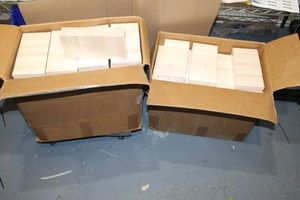lot 120 image: Two Boxes of 38 packages of small wood pieces