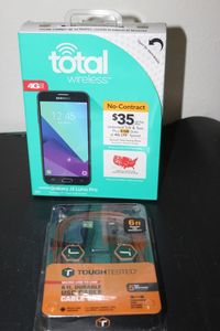 lot 214 image: Total Wireless Samsung J3 Luna Pro Cell Phone and wires